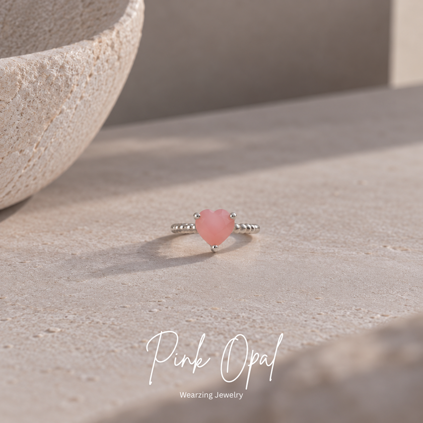 Pink Opal Amore Heart Ring WearZing - Crystal Jewelry Store in India