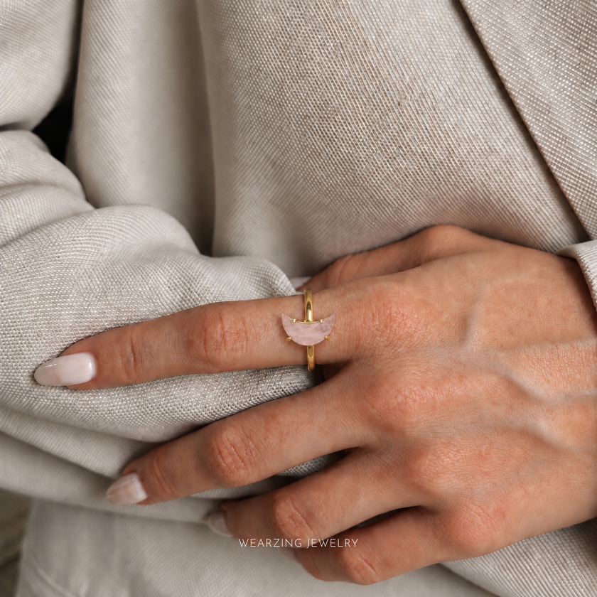 Rose Quartz moon ring WearZing - Crystal Jewelry Store in India