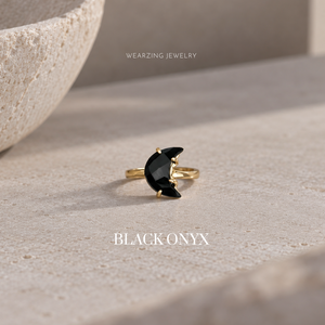 Black Onyx moon ring WearZing - Crystal Jewelry Store in India