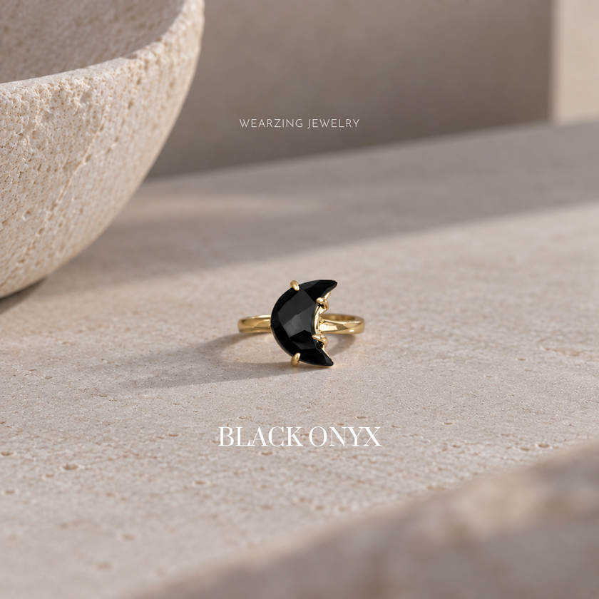Black Onyx moon ring WearZing - Crystal Jewelry Store in India