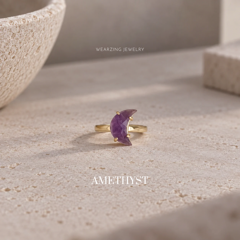 Amethyst moon ring WearZing - Crystal Jewelry Store in India