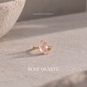 Rose Quartz moon ring WearZing - Crystal Jewelry Store in India