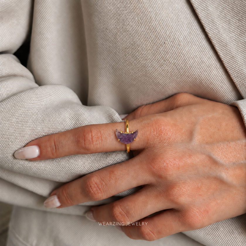 Amethyst moon ring WearZing - Crystal Jewelry Store in India