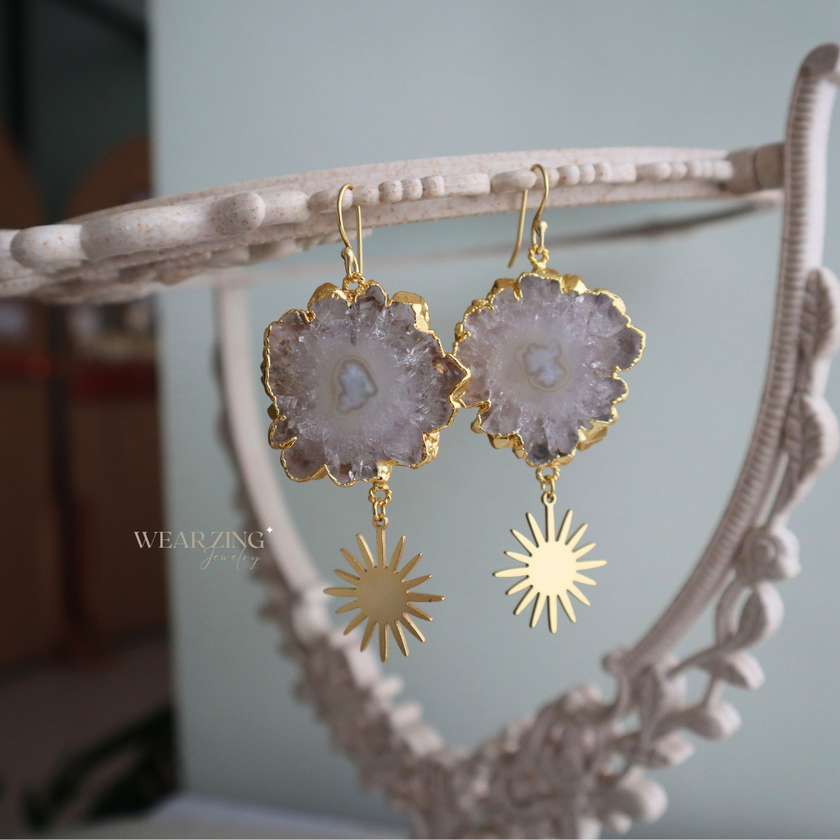 White Spark Gold Solar Earrings