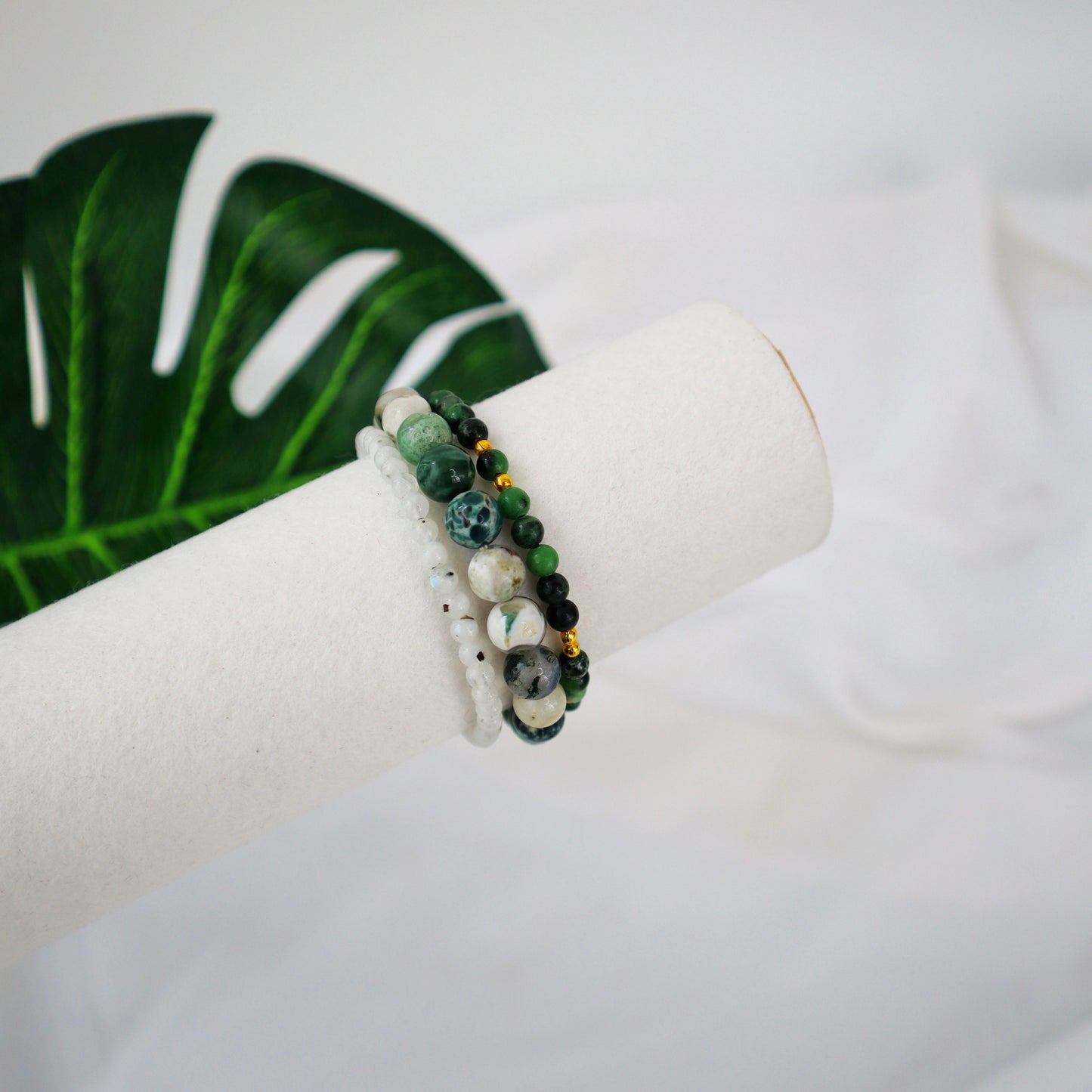 Beads Up Bracelet Stack Jewelry WearZing Warm Greens 