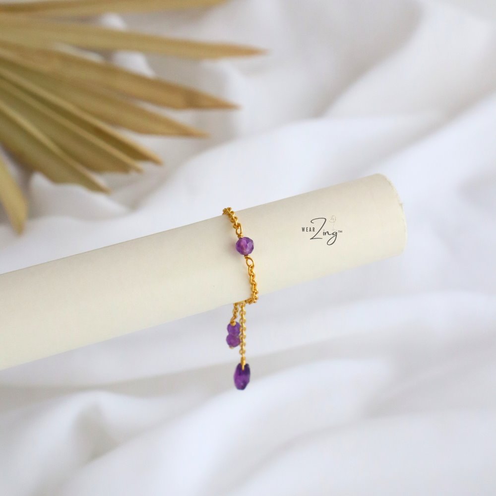 Dainty Chain Rings Jewelry WearZing Amethyst Gold 