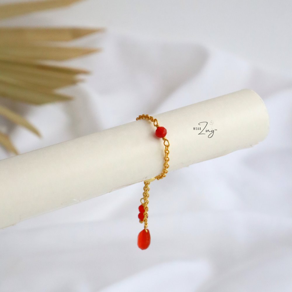 Dainty Chain Rings Jewelry WearZing Carnelian Gold 