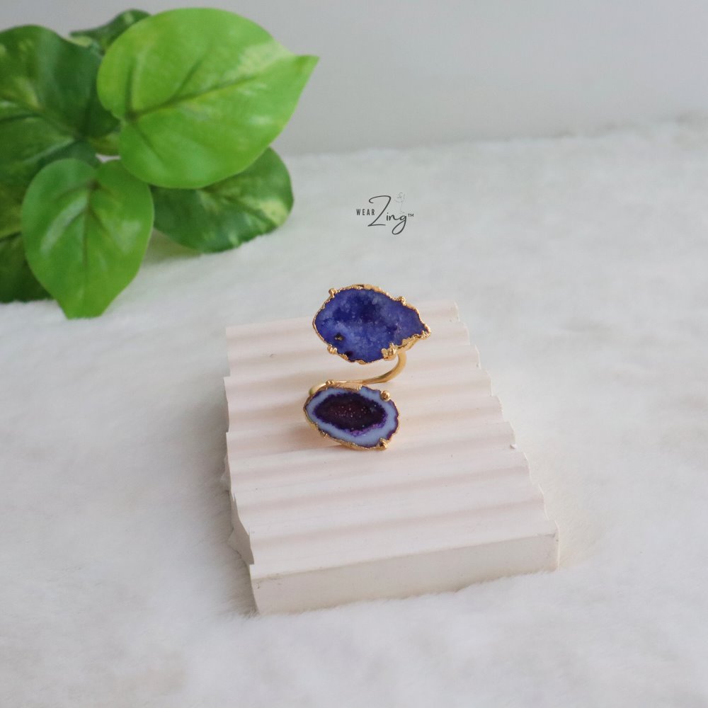 Double Druzy Agate Ring WearZing Double Blue 