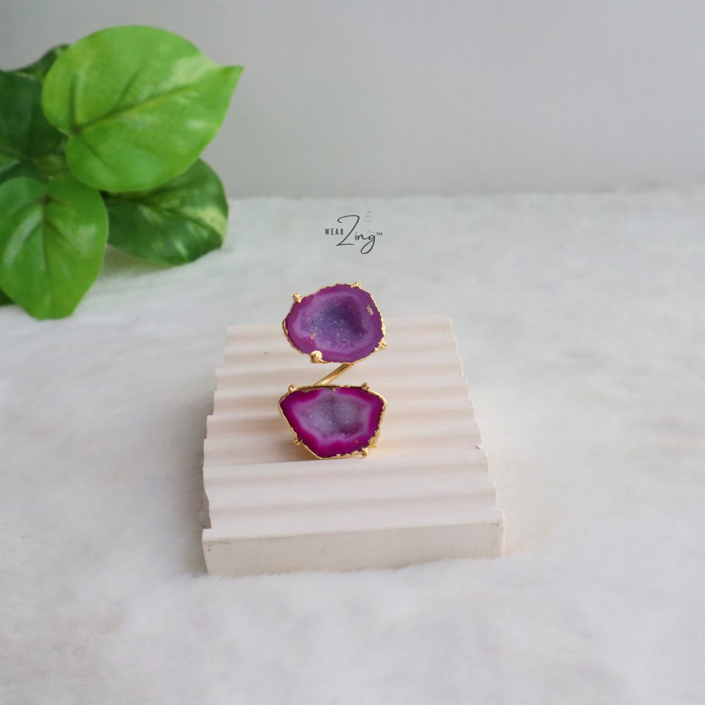 Double Druzy Agate Ring WearZing Double Pink 