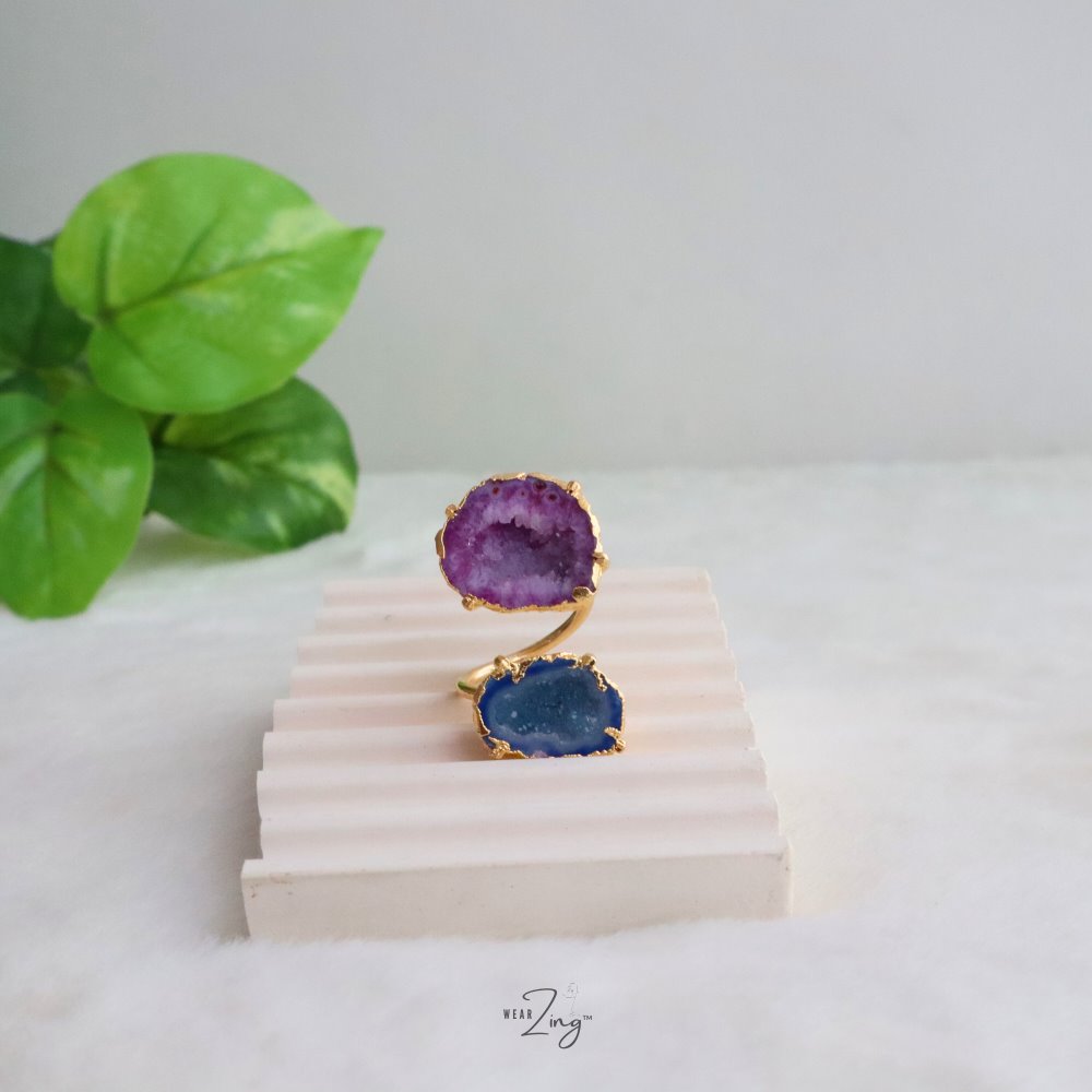 Double Druzy Agate Ring WearZing Pink-Blue 