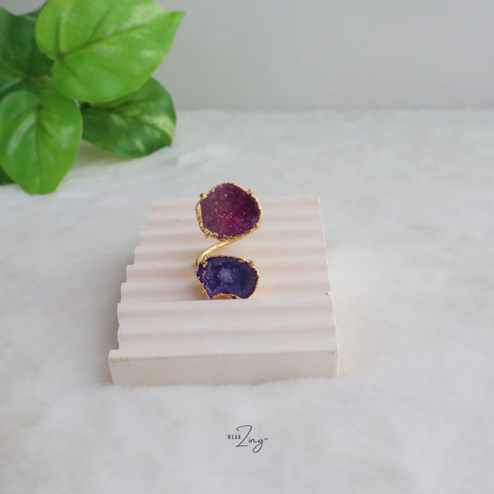 Double Druzy Agate Ring WearZing Pink-Purple 