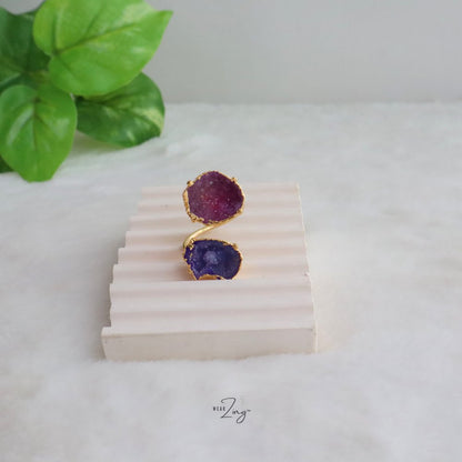 Double Druzy Agate Ring WearZing Pink-Purple 