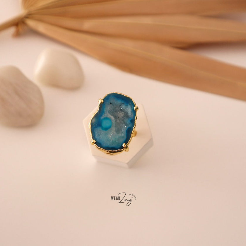 Druzy Agate Ring WearZing Blue 1 
