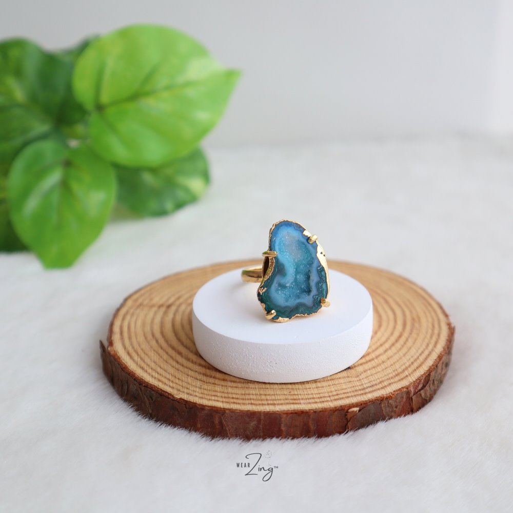 Druzy Agate Ring WearZing Blue 