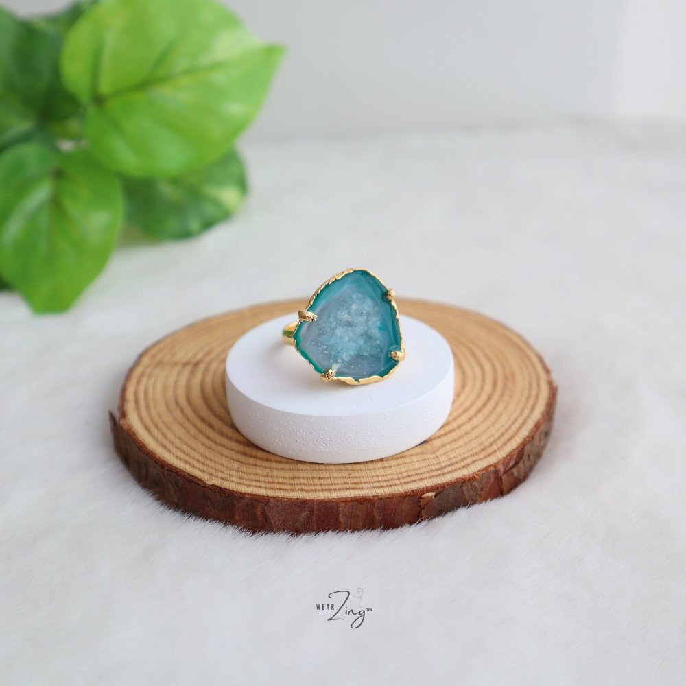 Druzy Agate Ring WearZing Green 2 