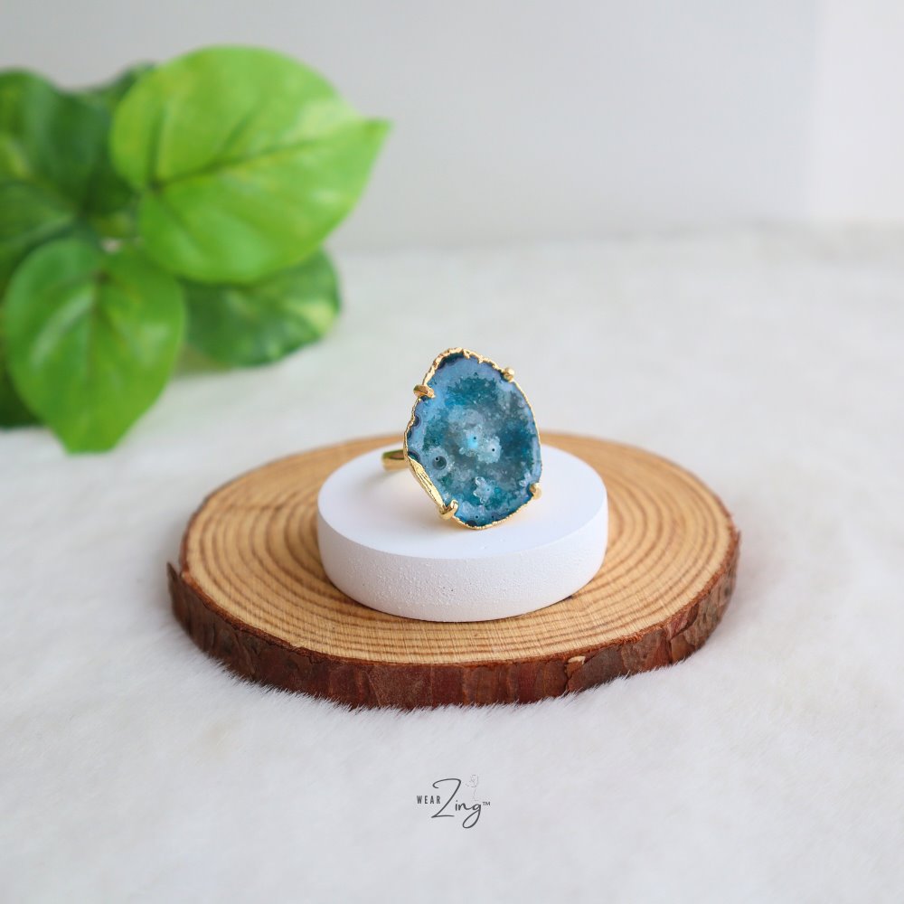 Druzy Agate Ring WearZing Light Blue 2 