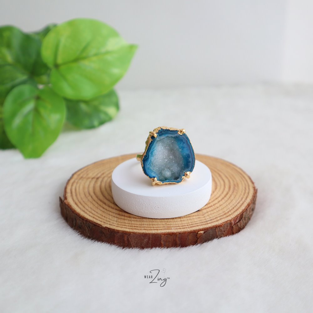 Druzy Agate Ring WearZing Light Blue 4 