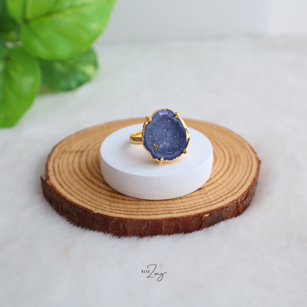 Druzy Agate Ring WearZing Navy Blue 1 