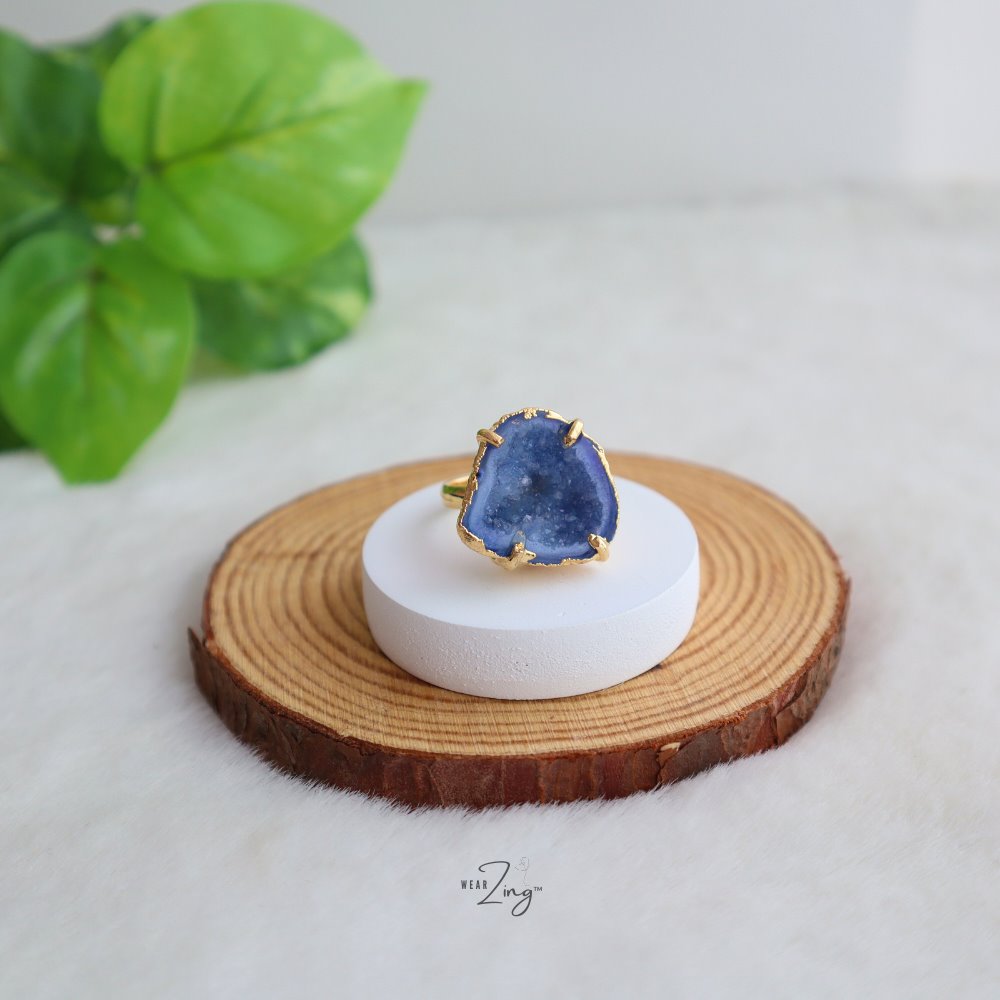 Druzy Agate Ring WearZing Navy Blue 3 