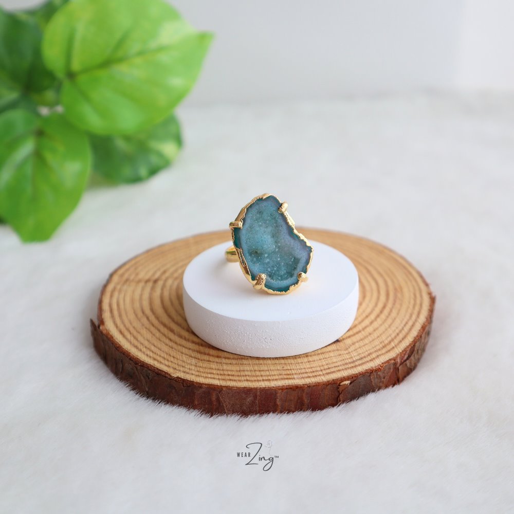 Druzy Agate Ring WearZing Olive Green 