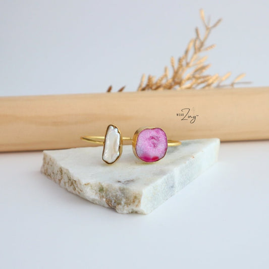 Druzy Pearl Cuff - Pink WearZing 