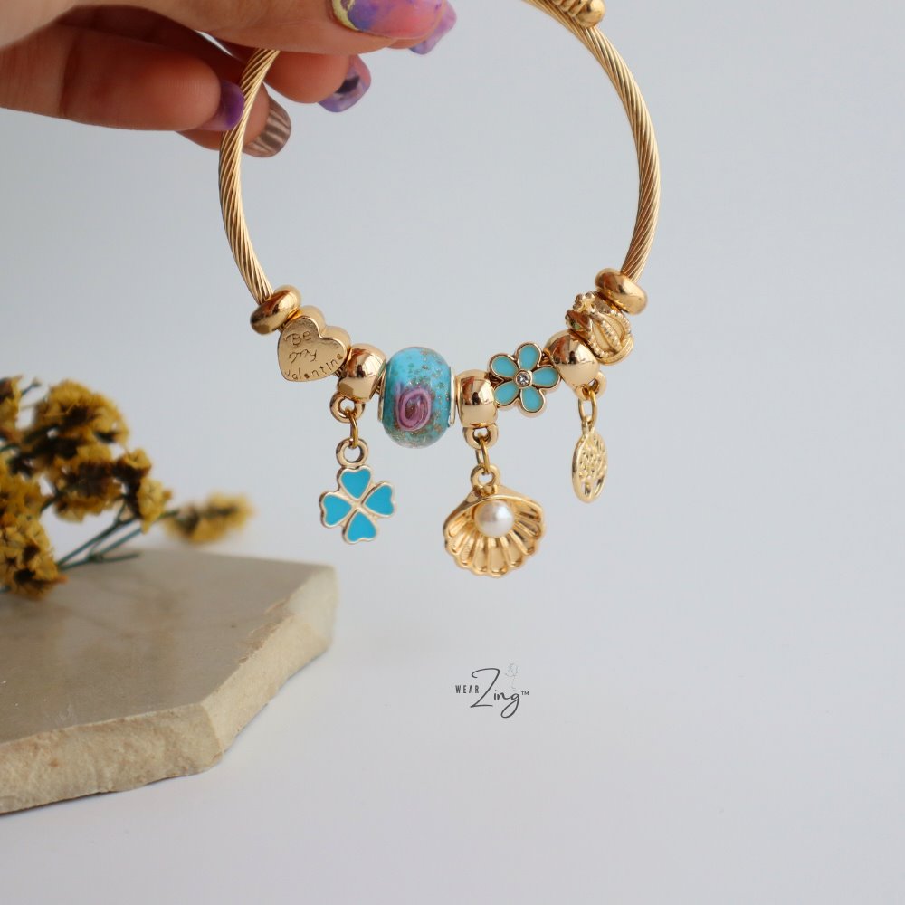 Gold Dip Charm Bracelet - Blue WearZing 