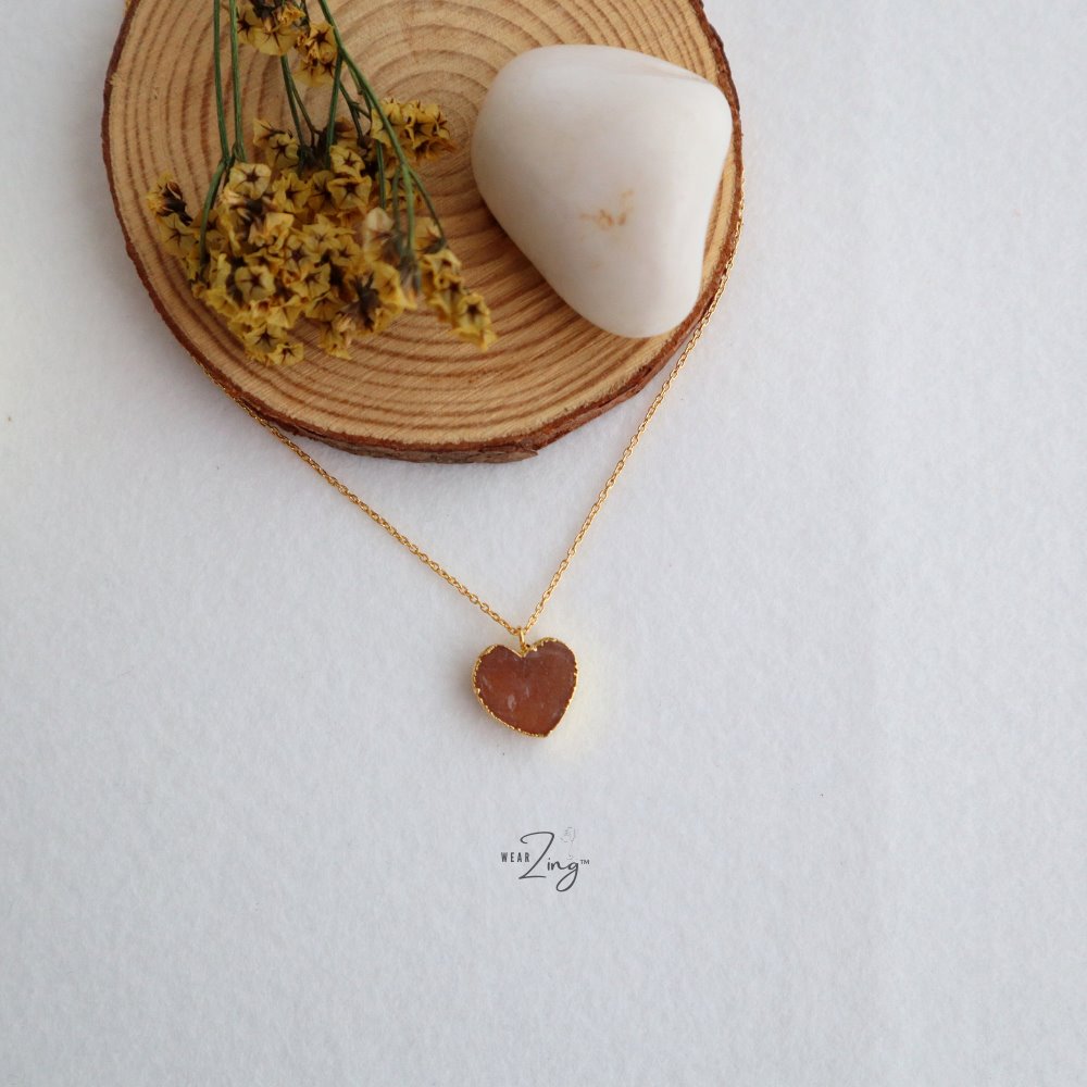 Heart Crystal Pendant WearZing Peach Moonstone Gold 