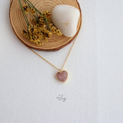 Heart Crystal Pendant WearZing Rose Quartz Gold 