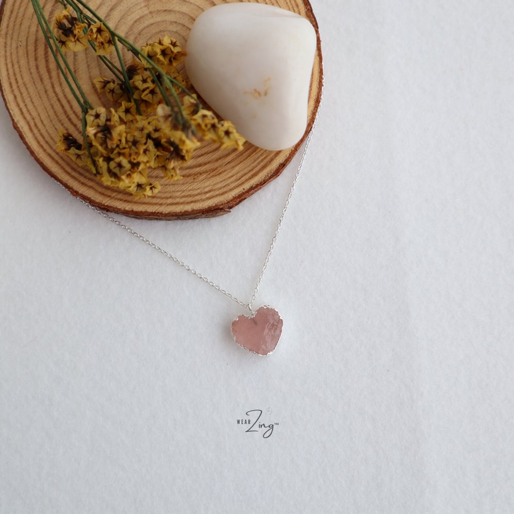 Heart Crystal Pendant WearZing Rose Quartz Silver 