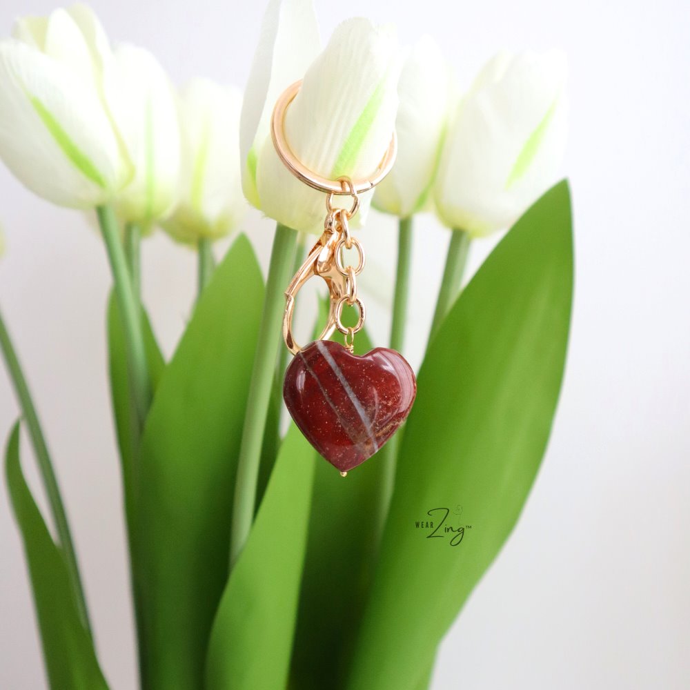 Heart Keychains WearZing Red Jasper 