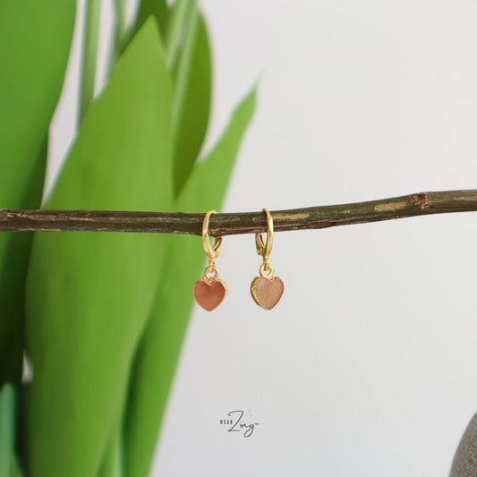 Mini Heart Drops Jewelry WearZing Peach Moonstone Gold 