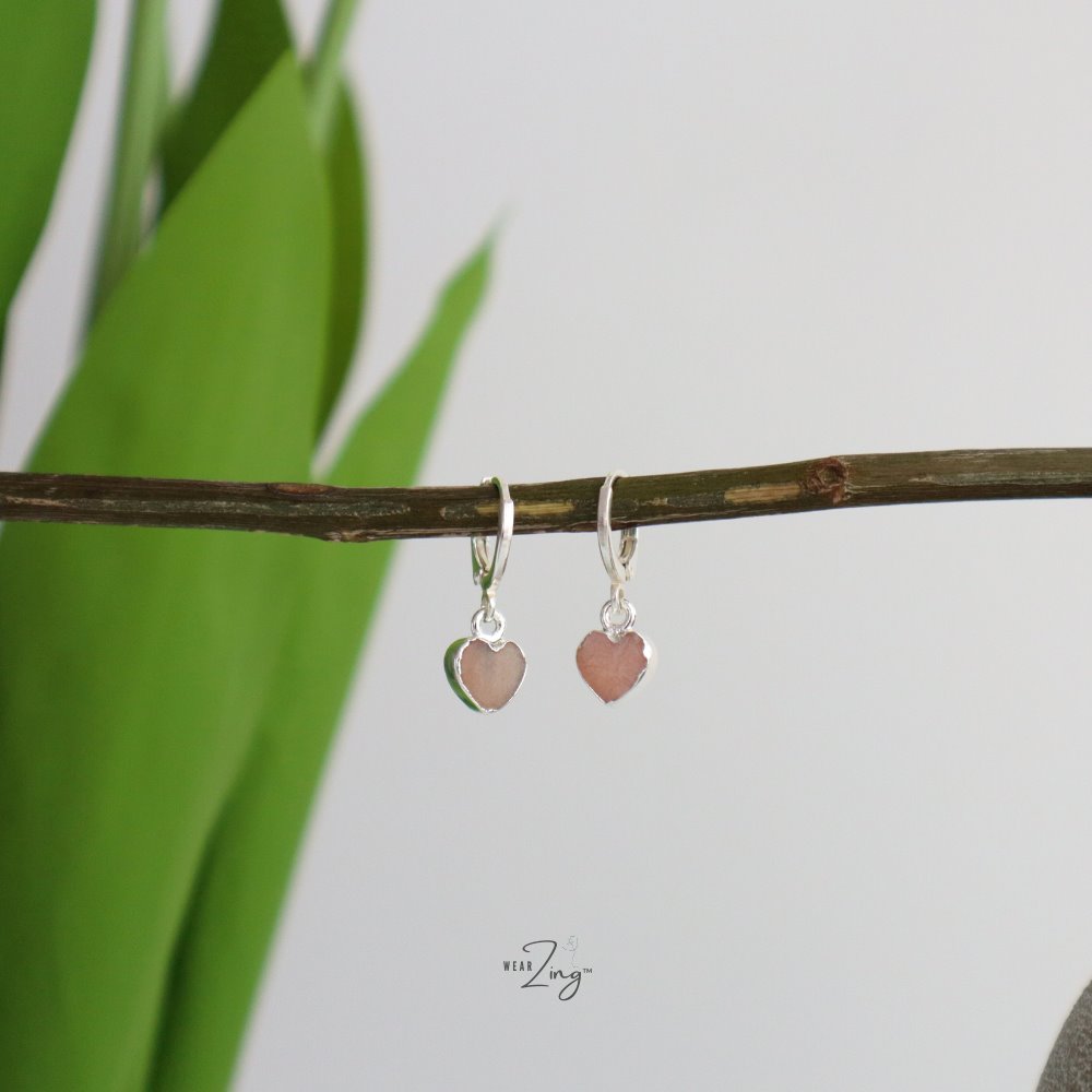 Mini Heart Drops Jewelry WearZing Peach Moonstone Silver 