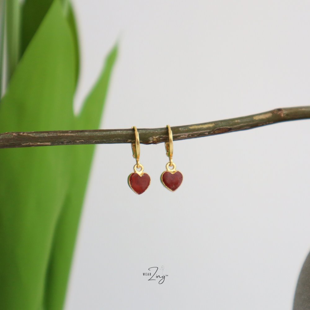 Mini Heart Drops Jewelry WearZing Red Jasper Gold 
