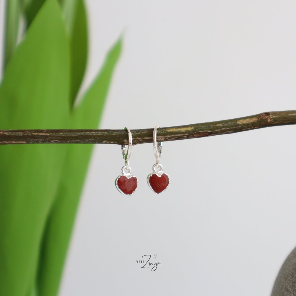 Mini Heart Drops Jewelry WearZing Red Jasper Silver 