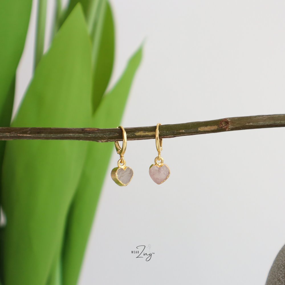 Mini Heart Drops Jewelry WearZing Rose Quartz Gold 