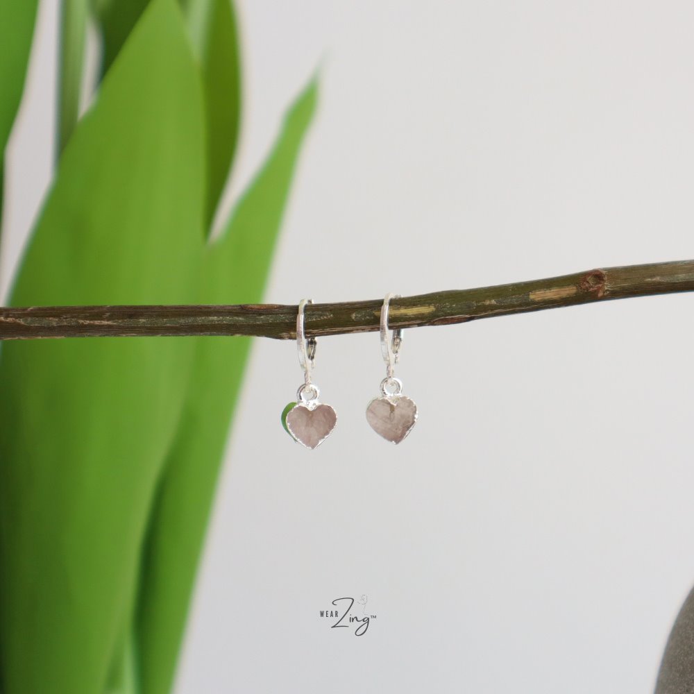 Mini Heart Drops Jewelry WearZing Rose Quartz Silver 