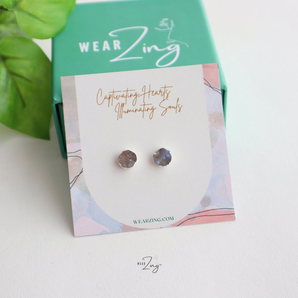 Mini Plated Studs WearZing Moonstone Silver 