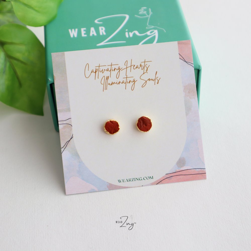 Mini Plated Studs WearZing Red Jasper Gold 