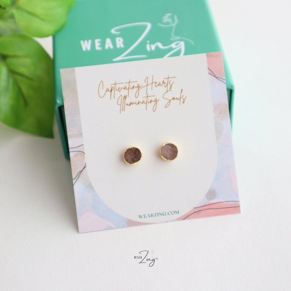 Mini Plated Studs WearZing Rose Quartz Gold 