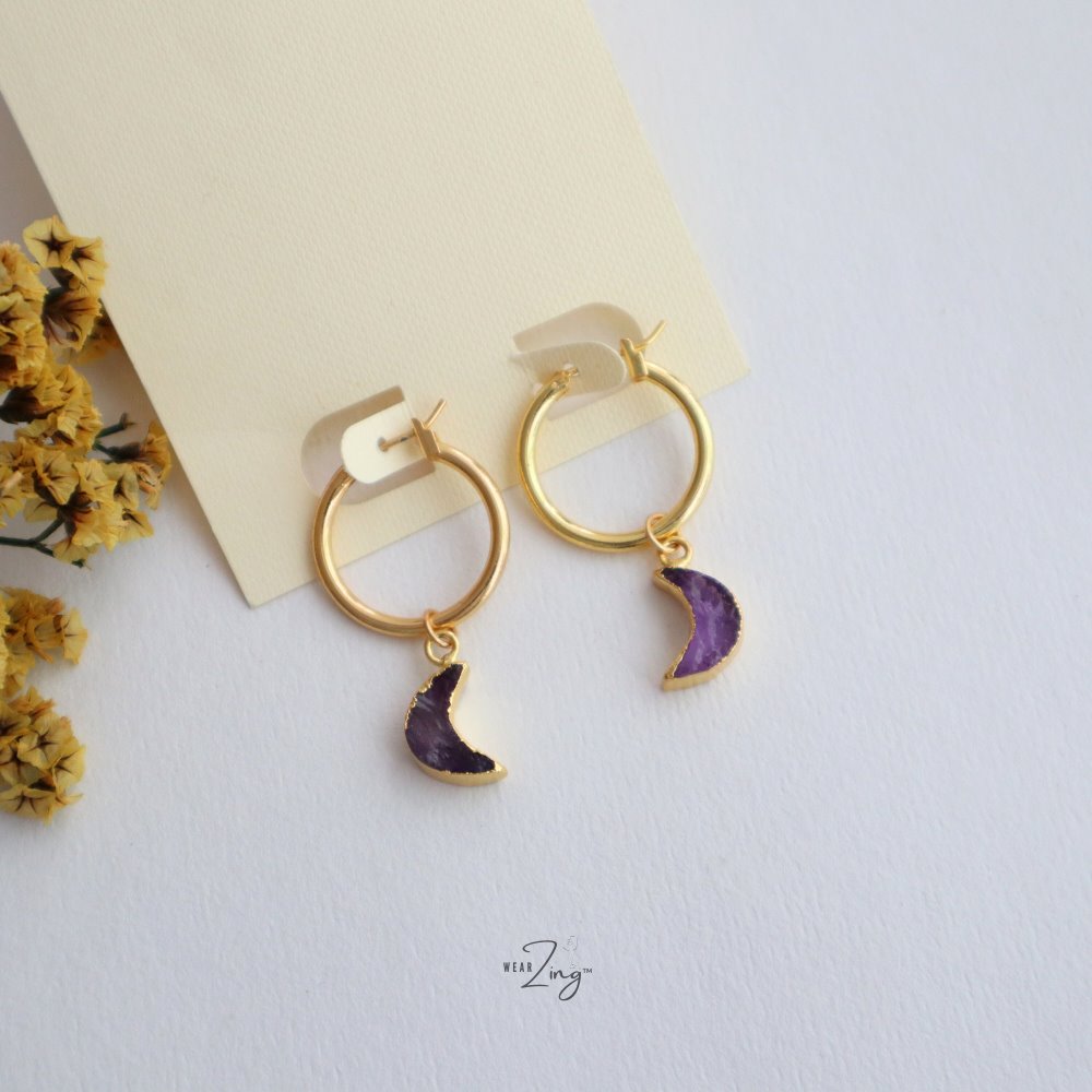 Moon Hoops WearZing Amethyst Gold 