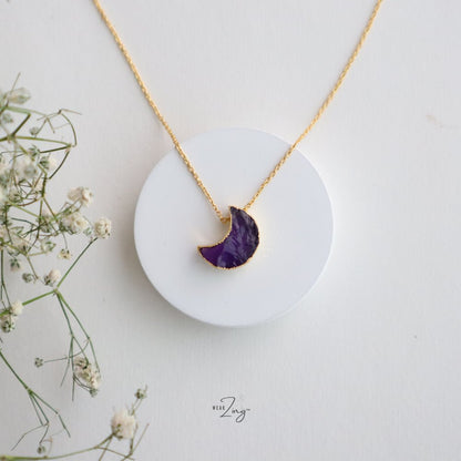 Moon Pendants WearZing Amethyst Gold 