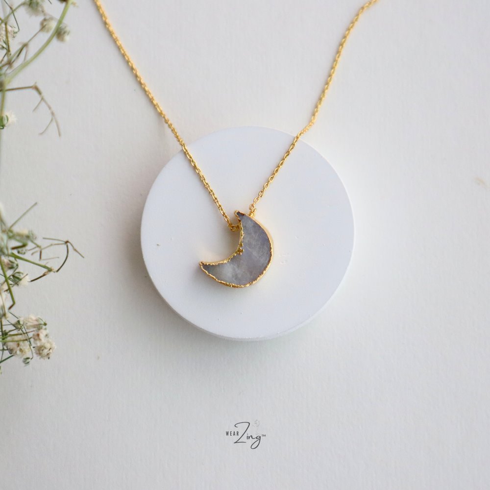 Water Opal Midi Crescent Moon with Diamonds | Monica Rich Kosann