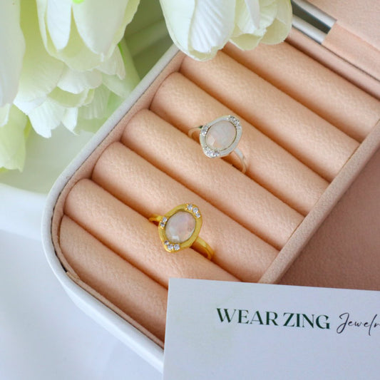 Moonstone Dine Ring (with CZ) WearZing 