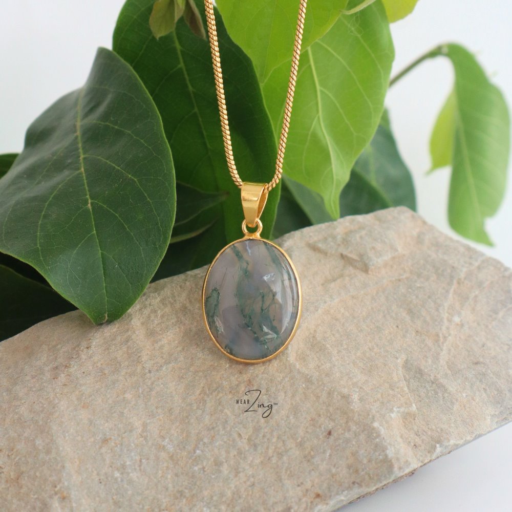 Moss Agate Pendant WearZing Oval 