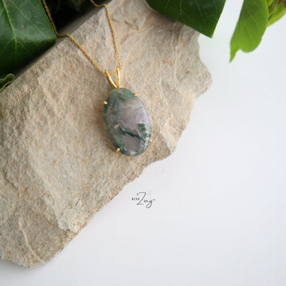 Moss Agate Pendant WearZing Oval (Holder Grip) 