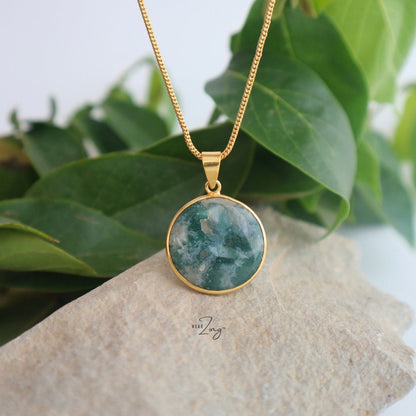 Moss Agate Pendant WearZing Round 