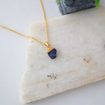 Oval Top Crystal Pendant WearZing Lapis Lazuli Gold 