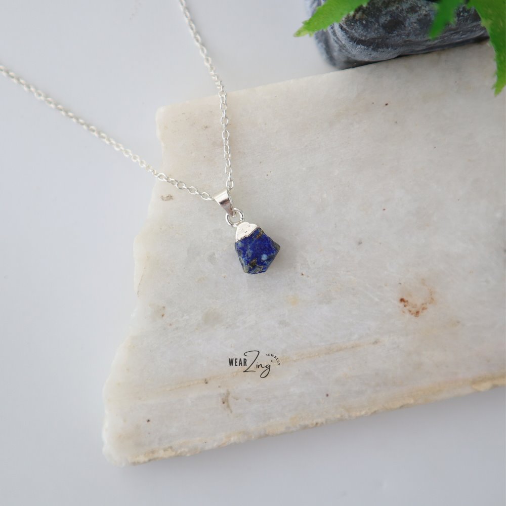 Oval Top Crystal Pendant WearZing Lapis Lazuli Silver 