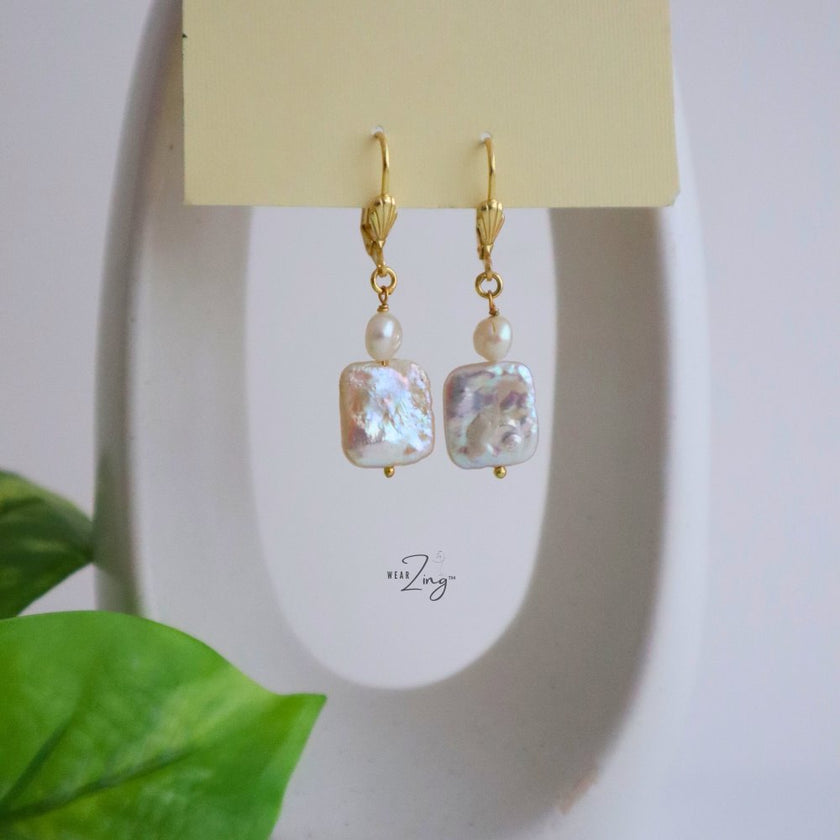 Pearl Drop Earrings WearZing Rectangular 