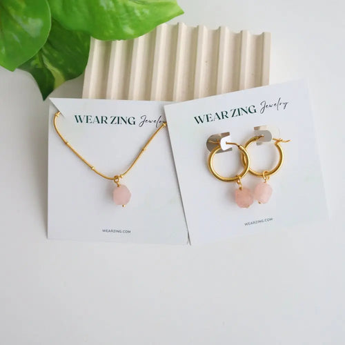 Raw Rose Quartz Set WearZing - Crystal Jewelry Store in India